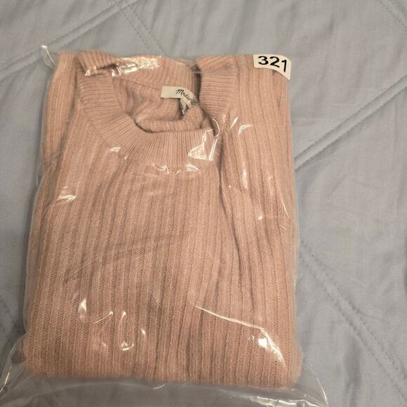 Madewell Pale Pink Wool Blend Ribbed Sweater Sz S Crew Neck Soft Flared Sleeves - Picture 8 of 8